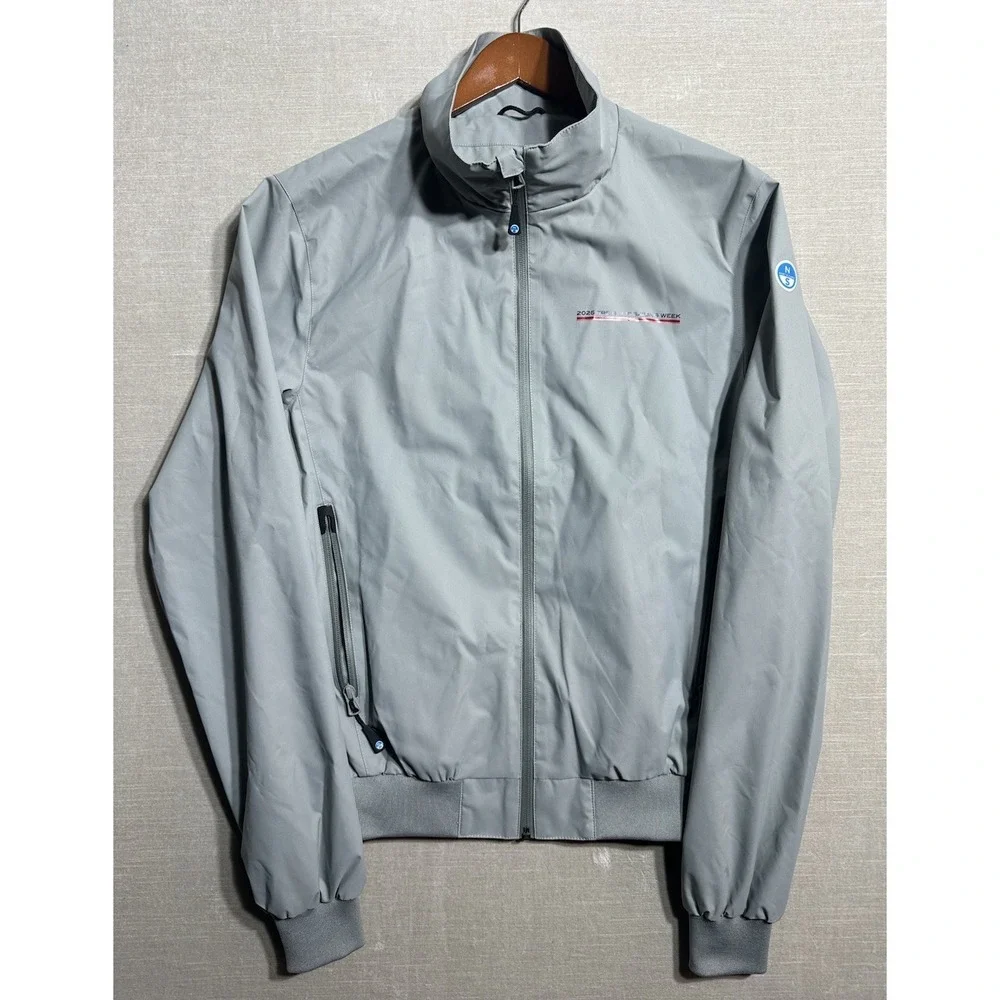 North Sails Mesh Lined Sailer Jacket Mens Medium Grey High Neck Full Zip Bomber
